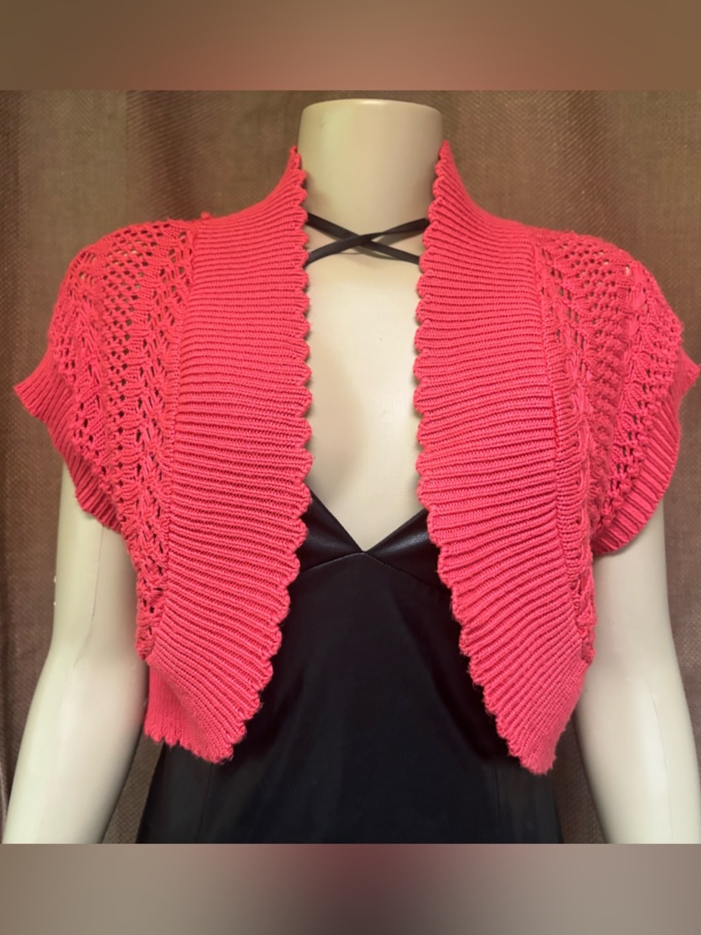 Robbie Bee Coral Pink Cropped Open-Front Bolero
